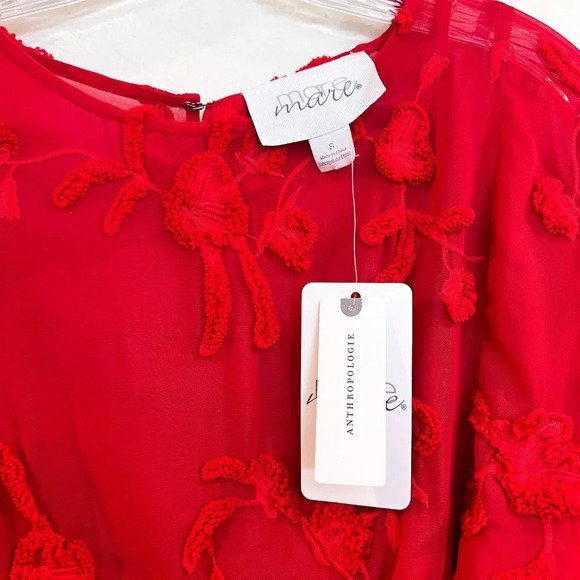 Mare Mare Red Floral Embroidered Long Sleeve Rope Tie Bohemian Mini Dress S NWT - Picture 5 of 10